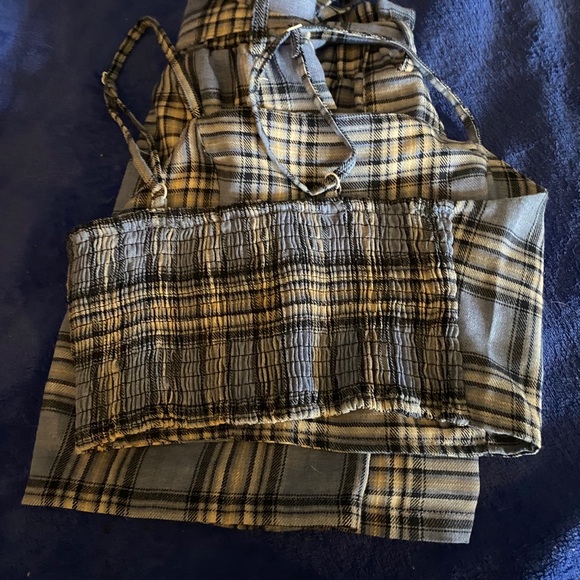 Zaful Plaid Smocked Buttons Belted Two Piece Suit - Picture 5 of 5